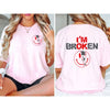 2-Sided "I'm Broken" Shirt - Horror Smile & Broken Heart Graphic Tee, Unisex Sweater