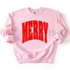 Merry Oversized Print Christmas Sweatshirt – Unisex Festive Holiday Pullover by Dog Mom Hat