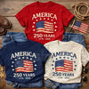 America 250 Years Anniversary T-Shirt – Vintage 1776-2026 USA Flag Graphic Tee, Remastered Heavy Cotton Patriotic Top, Soft Lived-In Semiquincentennial Shirt, Made in USA