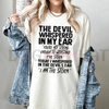 "The Devil Whispered In My Ear" Statement Tee by Dog Mom Hat