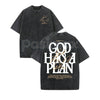 "God Has A Plan" Double Sided T-Shirt – Retro Washed Christian Letter Print, 230 GSM Cotton