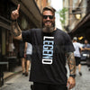 "LEGEND" Vertical Graphic T-Shirt – Modern Minimalist Streetwear Tee, Premium 100% Cotton Sleek Typographic Top, Soft Lived-In Heavyweight Urban Statement Shirt, Made in USA