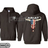 Ariat Hoodie – American Flag Bull Skull Western Cowboy Pullover, Patriotic & Rustic Outdoors Apparel, Unisex