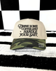 Camo Drink some coffee embroidered Hat by Madness & Mayhem LLC