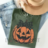 Comfort Colors® Jack o' Lantern Shirt – Preppy Coquette Halloween T-Shirt, Women's Pumpkin Bow Tee by Dog Mom Hat