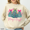 "Merry & Bright" Tree Sweatshirt with Festive Lights & Bows by Dog Mom Hat