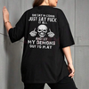 "FUCK IT ALL" Defiant Skeleton T-Shirt – Men's Sarcastic Slogan Tee by Dog Mom Hat