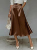 Women's Satin Solid Color Mid-Length Skirt – Slight Stretch by FitiqueFit