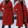 Womens Winter Coat Trend Lapel Double-breasted Trench Coat With Belt Winter Fashion Solid Color Long Jacket Outwear Women Clothing Notched Lapel Collar Double Breasted Pea Coat Winter Wool Blend Over Coats Long Jackets by Stevvex