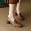 Women's Sheepskin Square Toe Chunky Heel Pumps – Retro High Heel Dress Shoes by FitiqueFit