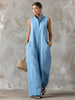 Linen Blend Sleeveless Stand-Collar Jumpsuit – 5 Colors S–3XL by FitiqueFit