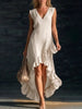 Sleeveless V-Neck Ruffle Hem Maxi Dress – Women's Cotton Linen by FitiqueFit