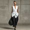 Women's Tie-Front V-Neck Sleeveless Top & Wide-Leg Pants Set by FitiqueFit