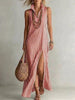 Striped Stand Collar Side-Slit Sleeveless Maxi Dress – A-Line Cami by FitiqueFit