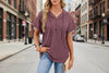 Women's Waffle Knit Hooded Short-Sleeve Top – Drawstring Button Pullover by FitiqueFit