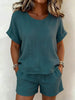 Solid-Color T-Shirt & Shorts Set – Cotton Linen, 10 Colors by FitiqueFit