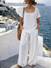 Women's Square-Neck Short-Sleeve Pantsuit – Cotton Blend Two-Piece Set by FitiqueFit