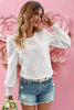 White Eyelet Embroidered Smocked Cuffs Blouse by Wild and Free Boutique
