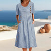 Button-Down Swing Maxi Dress – Short Sleeve Pocket Pullover Long Dress by FitiqueFit