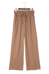 Black Drawstring Elastic Waist Casual Wide Leg Pants