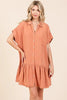 Linen Blend Button Down Shirt Mini Dress For Women – Casual, Classic Button-Down Design with Raw Hem and Tiered Detail by Stevvex