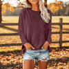 Women's Solid-Color Long-Sleeve Crew-Neck Pullover T-Shirt by FitiqueFit