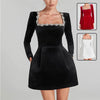 Elegant Square Neck Long-Sleeved Dress With Flowers Rhinestone Design by FitiqueFit