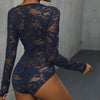 Women’s Lace Long Sleeve Bodysuit – Deep V Neck Solid Top by FitiqueFit