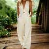 Women's V-Neck Sleeveless Wide-Leg Jumpsuit With Pockets by FitiqueFit