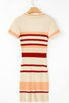 Contrast Striped Johnny Collar Short Sleeve Mini Dress