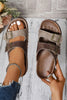 Coffee Two-tone Retro Buckle Straps Hollowed Faux Suede Slippers by Wild and Free Boutique