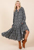 Printed Tie Neck Flounce Sleeve Midi Dress For Women – Fluttering, Feminine and Playful Midi Dress with Ruffled Details by Stevvex