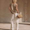 Women's Front-Button Cardigan Sleeveless Top & Long Pants Set by FitiqueFit