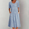 Button-Down Swing Maxi Dress – Short Sleeve Pocket Pullover Long Dress by FitiqueFit