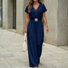 Women's V-Neck Belted Wide-Leg Jumpsuit by FitiqueFit