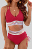 Navy Blue Ribbed Knit Tribal Contrast Detail 2pcs High Waist Swimsuit by Wild and Free Boutique