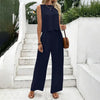 Elegant 2-Piece Matching Set, Sleeveless Crop Top And Wide Leg Pants Outfits by FitiqueFit