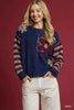 Umgee Flower Jacquard Striped Long Sleeve Sweater by FitiqueFit