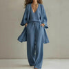 Women's V-Neck Cardigan Coat, Pocket Vest & Long Pants Three-Piece Set by FitiqueFit