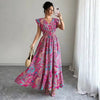 Women's V-Neck Floral Print A-Line Midi Dress – High Waist Sleeveless by FitiqueFit