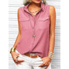 Women's Lapel Collar Sleeveless Top – Loose Fit, Pockets, Solid Color by FitiqueFit