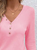 Waffle Knit Button-Detail V-Neck T-Shirt by Simply Love