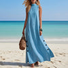 Cotton Linen Sleeveless Midi Dress – Side Slits & Loose Fit by FitiqueFit