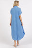 Mineral Wash V-Neck Button-Up Midi Shirt Dress – Trendy, Casual, Lived-In Look with Classic Button Details for Effortless Style by Stevvex