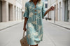 Women's Resort V-Neck Coconut Print Loose Three-Quarter Sleeve Dress by FitiqueFit