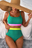 Sea Green Contrast Trim Colorblock Patchwork High Waisted Bikini by Wild and Free Boutique
