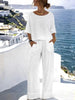 Women's Cotton Linen Resort Set – Short Sleeve Top & Wide-Leg Pants by FitiqueFit