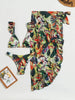 Bloom Breeze 3-Piece Bikini Set – Elegant High Cut Floral Fluttering Swimsuit with Lettuce Trim Tie Back Bandeau and Coordinating Cover Up Skirt – Women's Romantic Swimwear for Beach & Resort Vacations by Stevvex