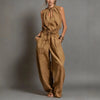 Women's Sleeveless High-Waist Wide-Leg Pleated Jumpsuit by FitiqueFit