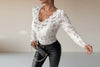Women's Elegant V-Neck Lace Patchwork Long Sleeve Top by FitiqueFit